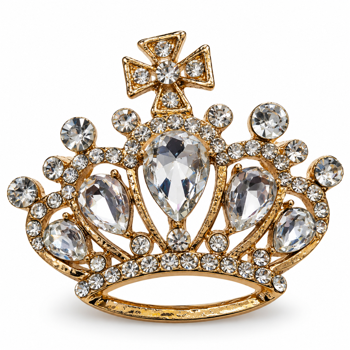 Albetro The Coronation gold crystal crown brooch detailed view