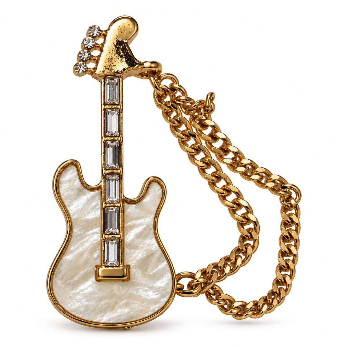 Albetro The Rockstar d'Or gold guitar chain brooch detailed view