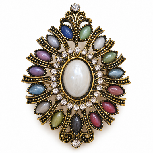 Albetro The Navaratna Mandala multicolour cabochon brooch detailed view