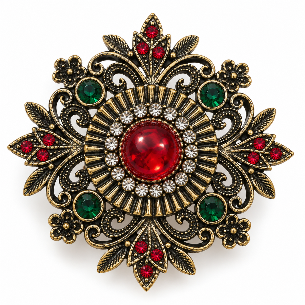 Albetro The Scarlet Mandala red medallion brooch detailed view