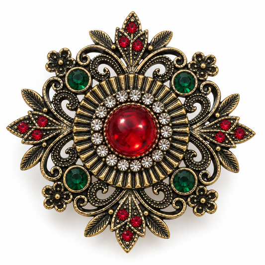 Albetro The Scarlet Mandala red medallion brooch detailed view