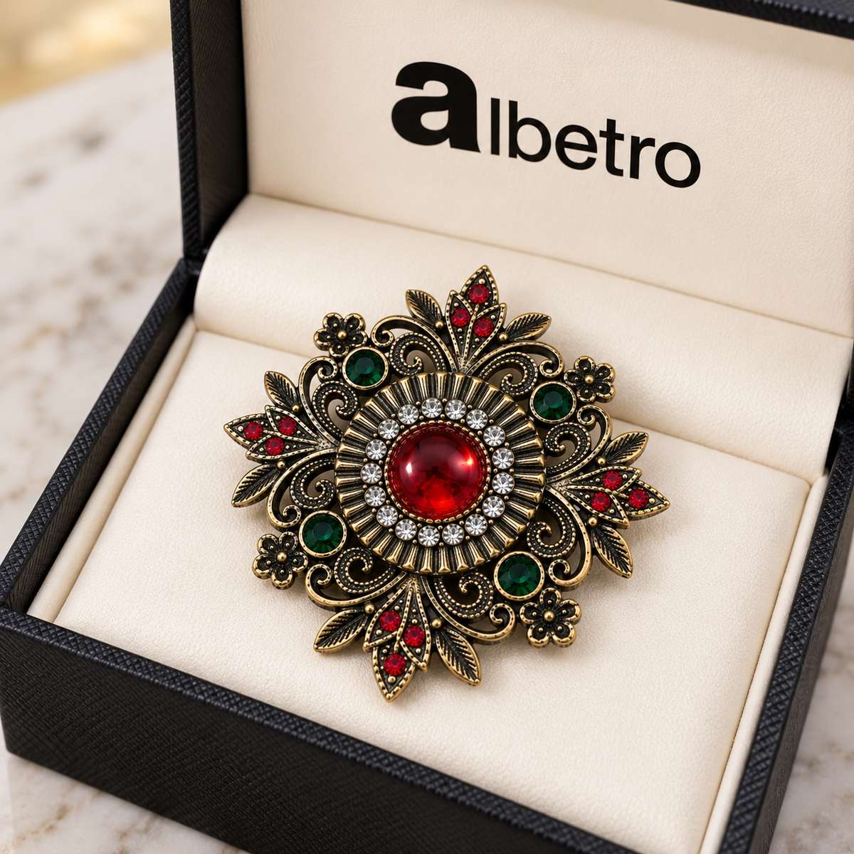 Albetro The Scarlet Mandala folk medallion brooch close-up view