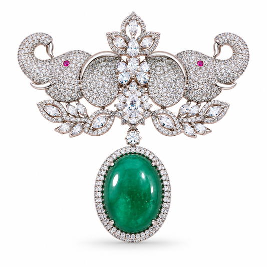 Albetro The Emerald Gajraj elephant drop brooch detailed view