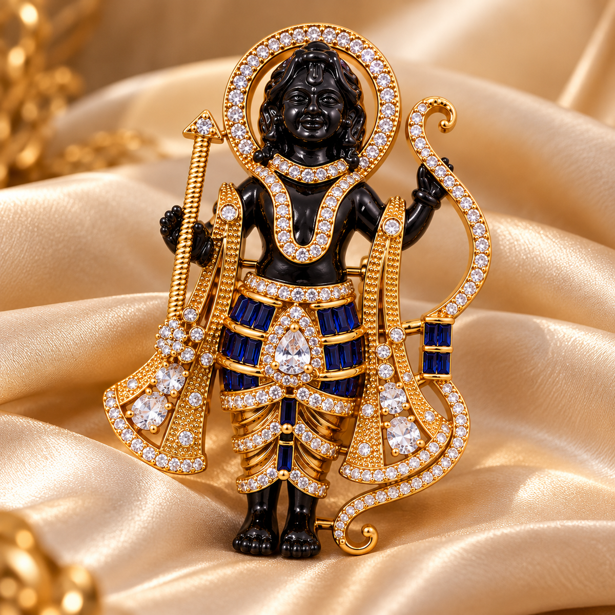 Albetro The Ram Lalla Neelam AD stone divine brooch with sapphire baguettes