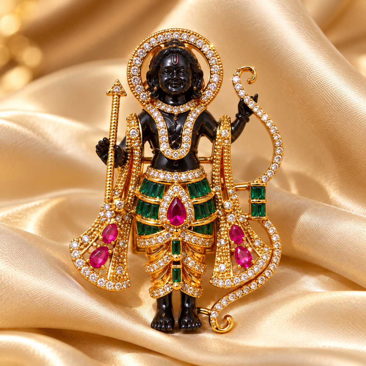 Albetro The Ram Lalla Panna emerald ruby divine brooch detailed view