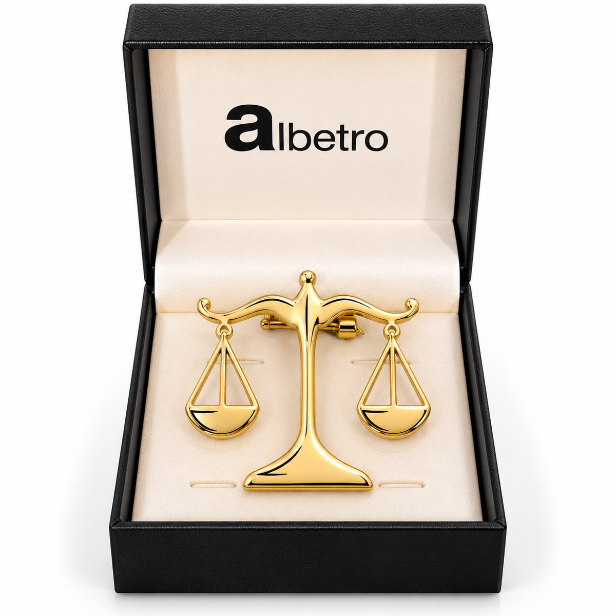 Albetro The Advocate d'Or scales brooch close-up view