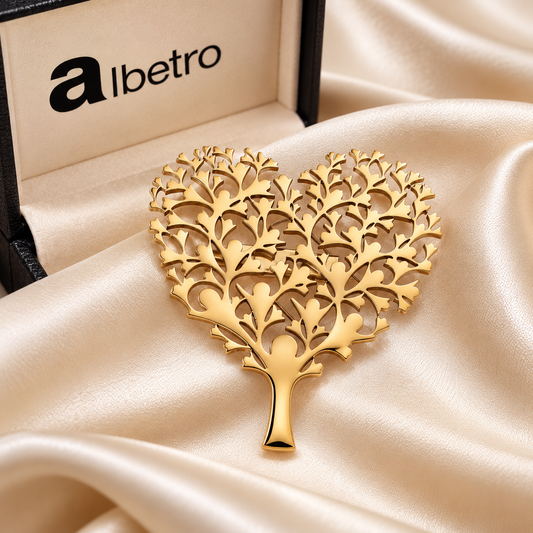 Albetro The Heartwood gold heart tree brooch detailed view