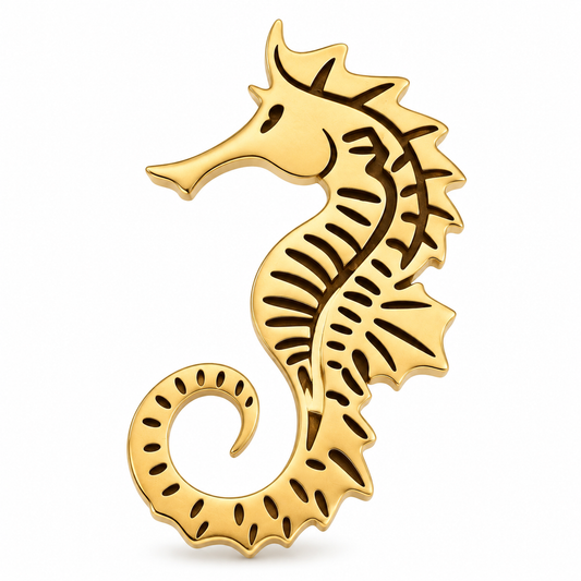 Albetro The Golden Seahorse gold ocean brooch on white background