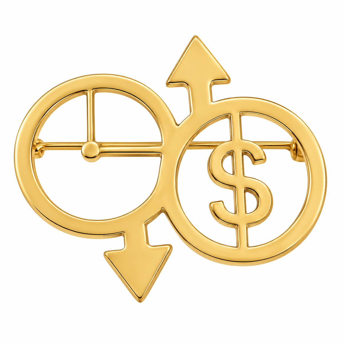 Albetro The Dealmaker gold dollar finance brooch detailed view