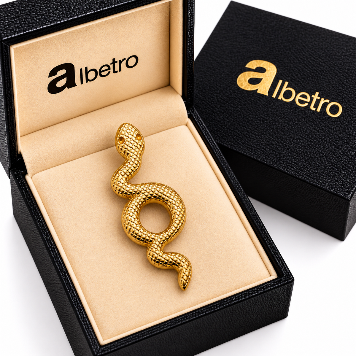 Albetro The Golden Serpent snake brooch close-up view