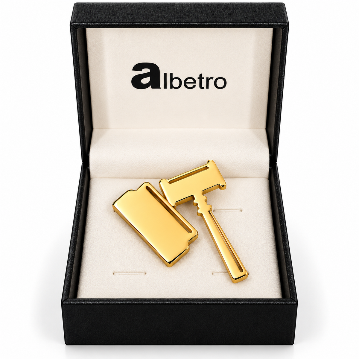 Albetro The Judgement gavel brooch close-up view