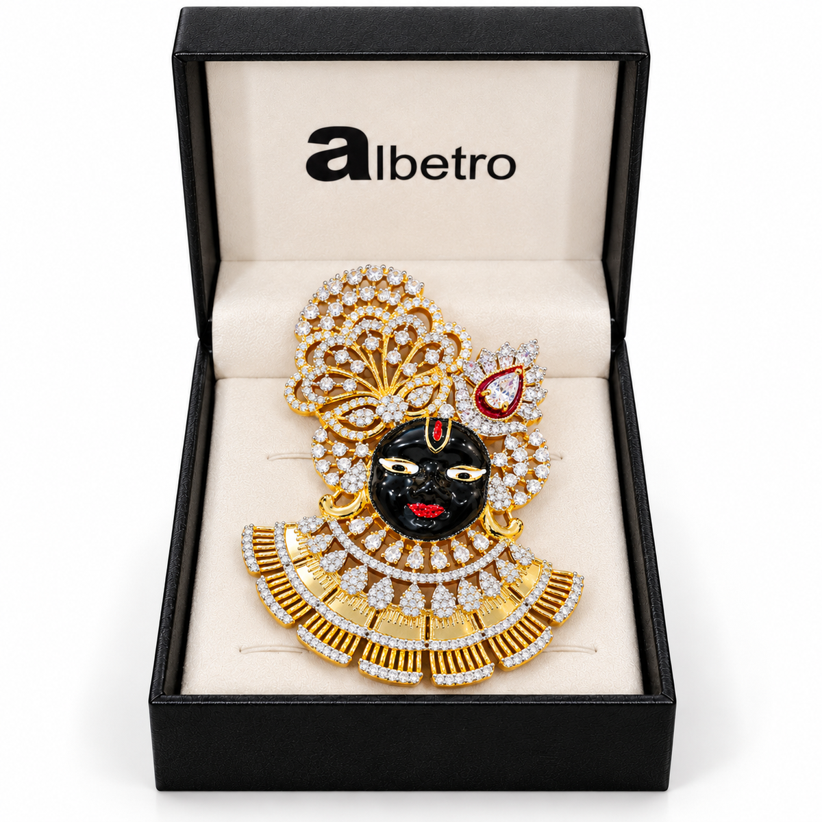 Shrinathji AD stone brooch worn on ivory sherwani