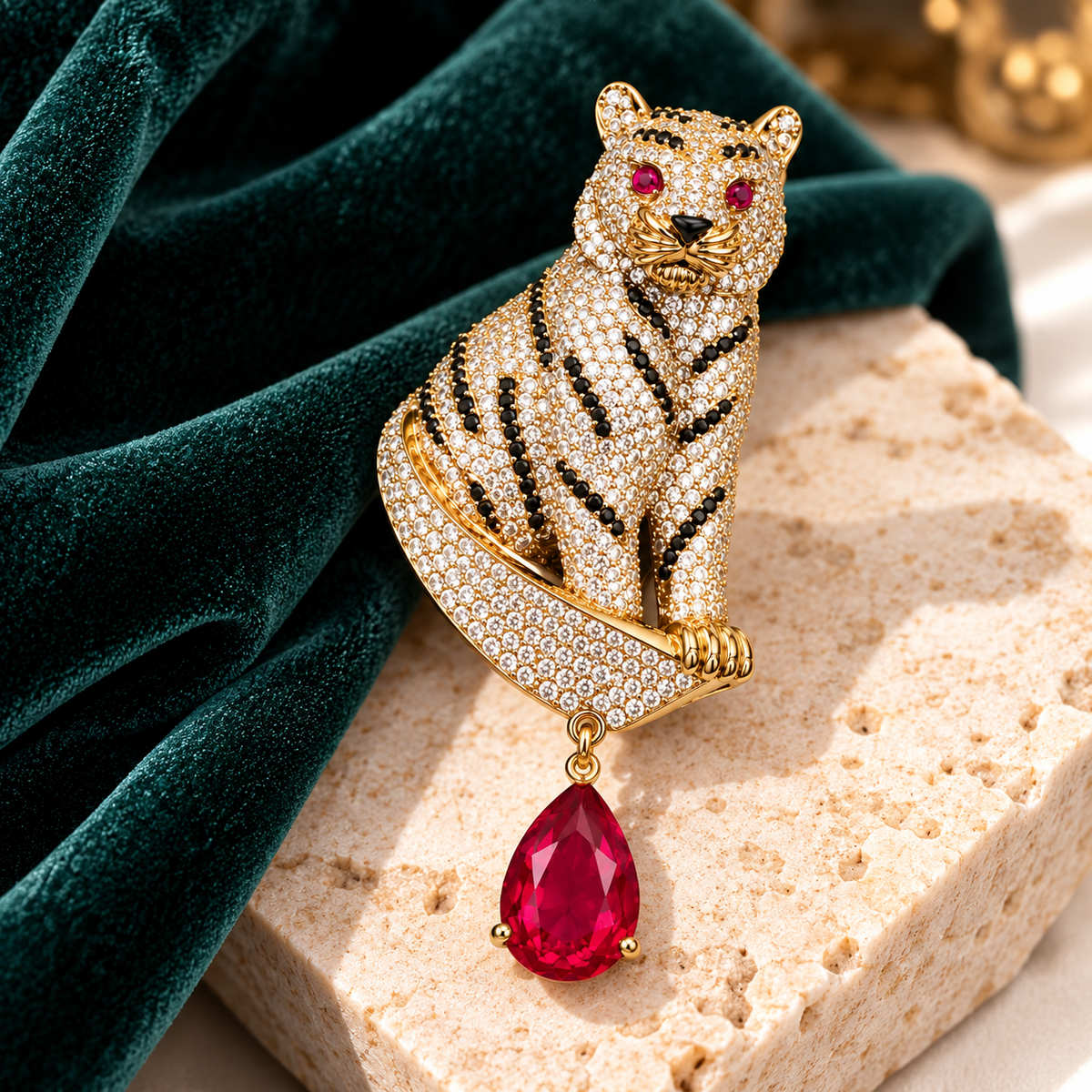 Albetro The Baagh Manik tiger brooch close-up view