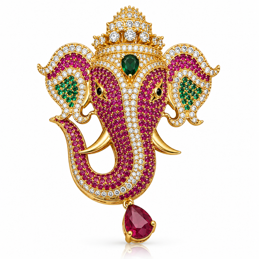 Albetro The Ruby Gajanan d'Or crowned elephant brooch detailed view