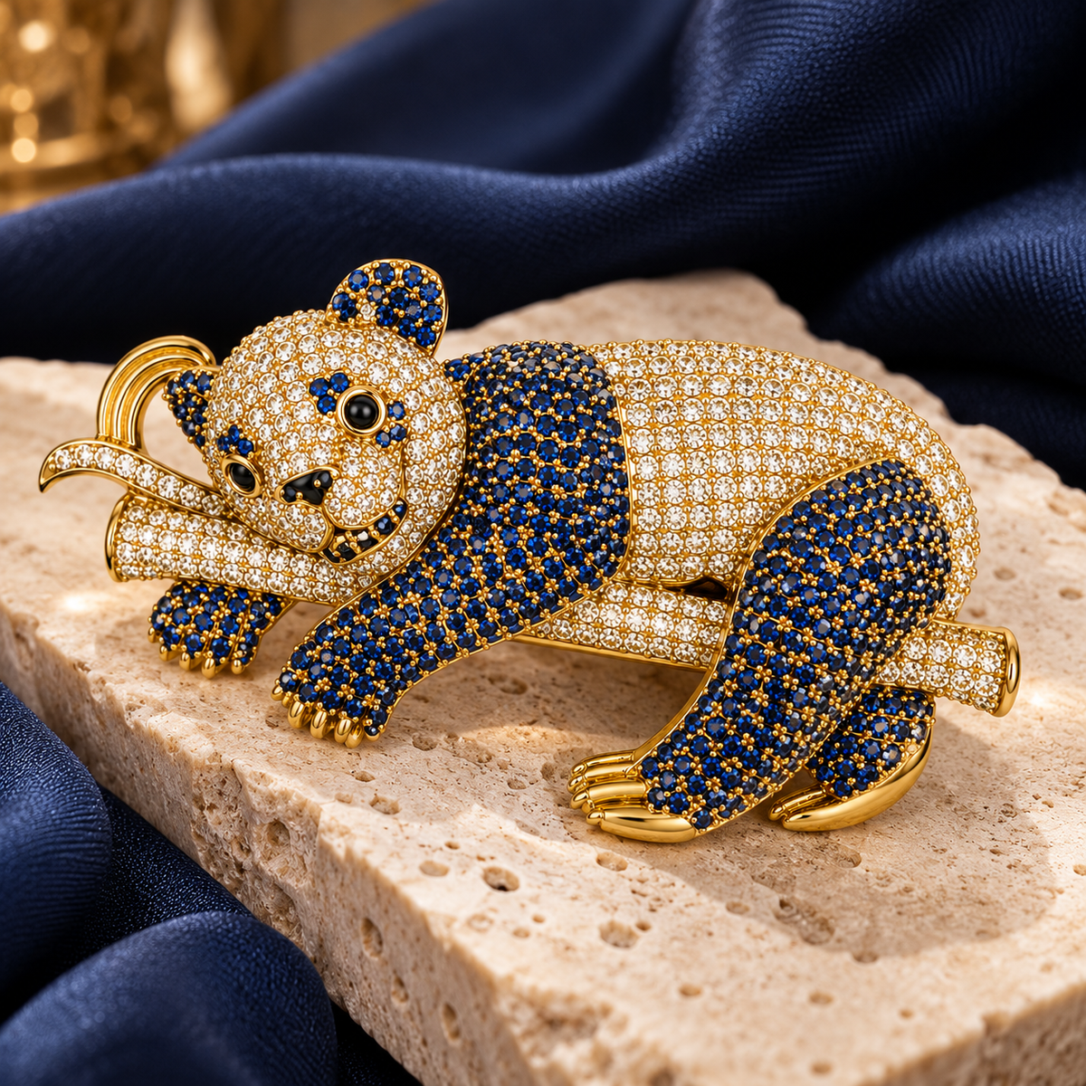 Albetro The Sapphire Panda Royale brooch close-up view