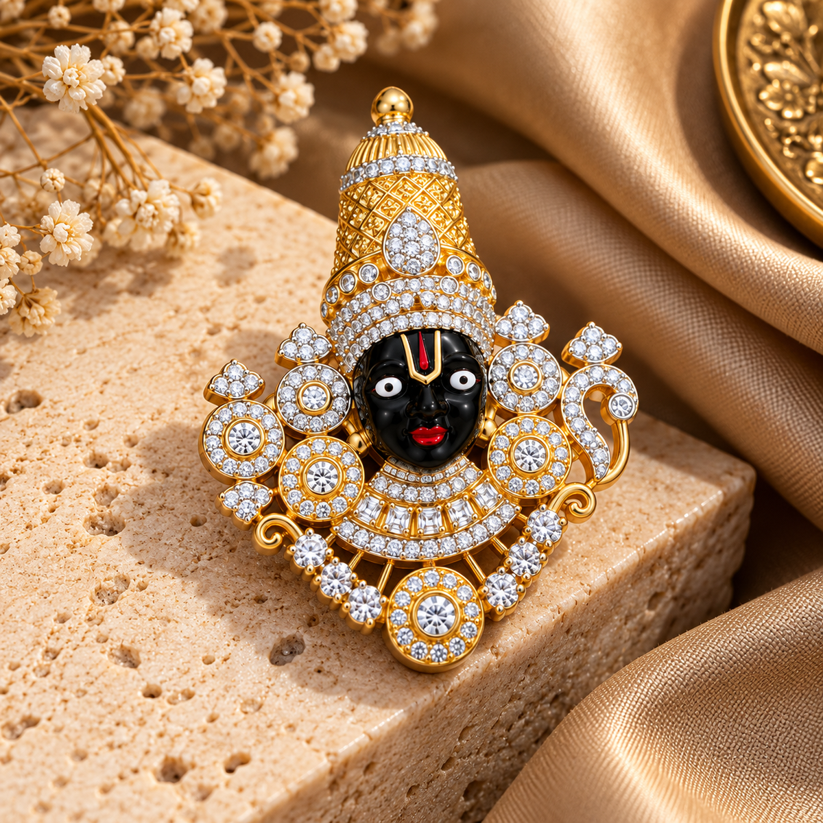 Albetro The Tirupati Balaji brooch close-up view