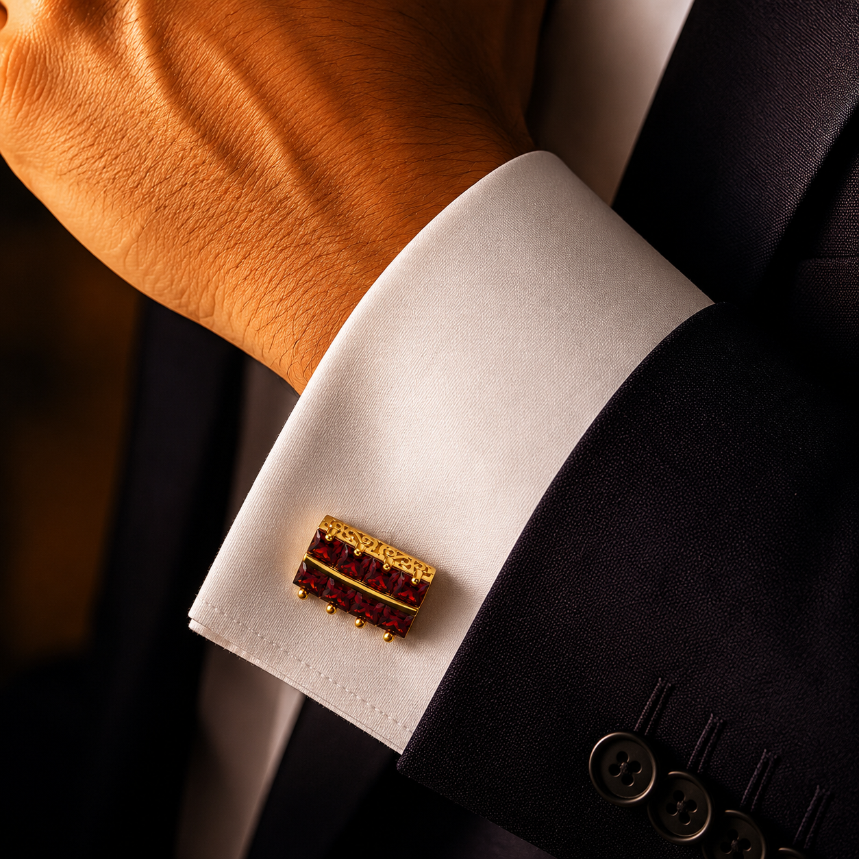 The Maharaja Garnet Cufflinks - Model