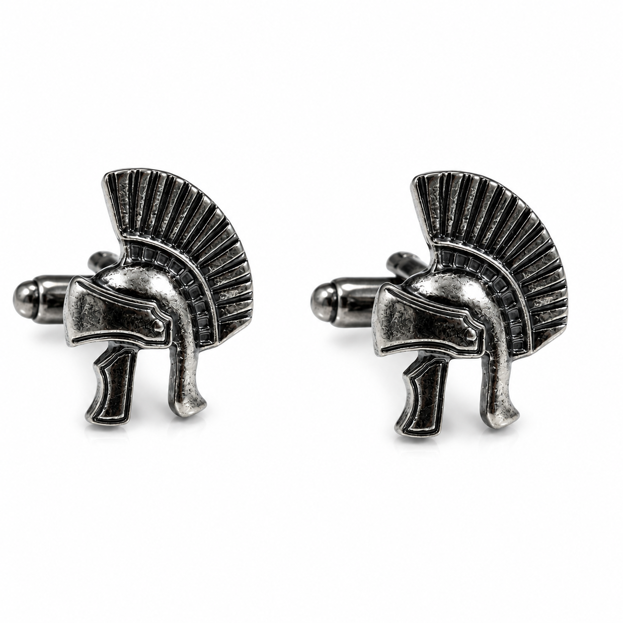 Albetro Centurion Roman helmet silver cufflinks pair on white background