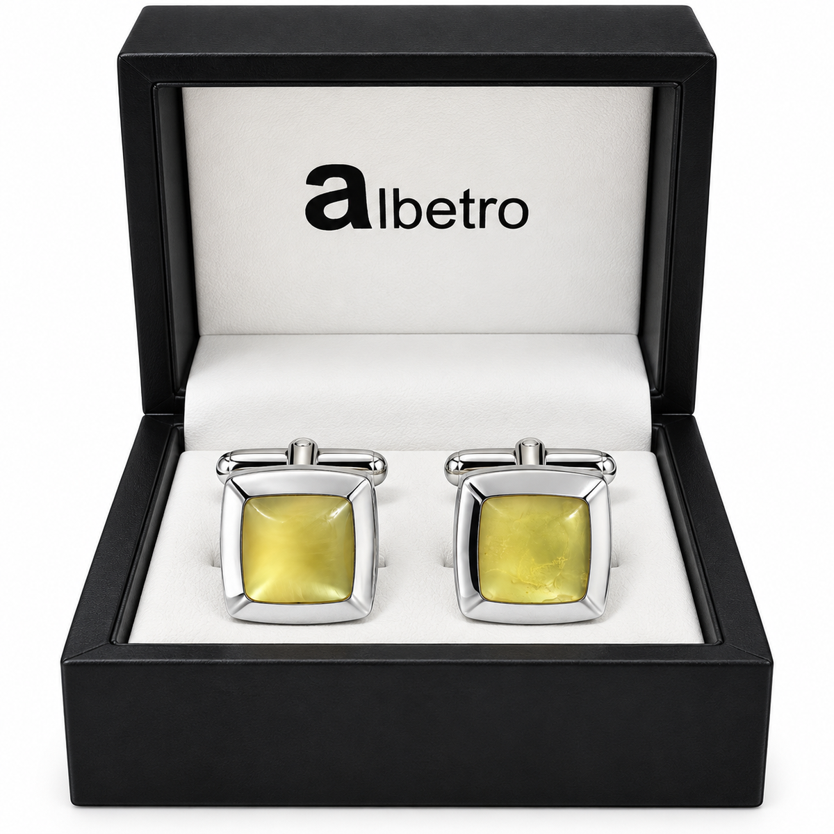 Albetro Lumière d'Or golden mother of pearl cufflinks in black Albetro gift box