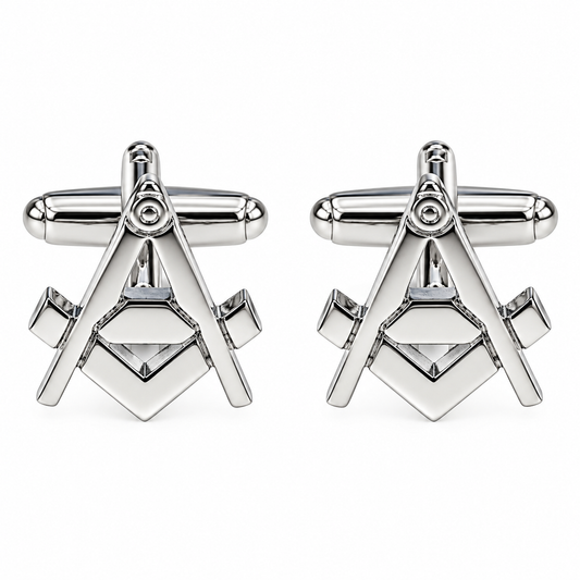 Albetro The Freemason Masonic square and compasses silver cufflinks pair