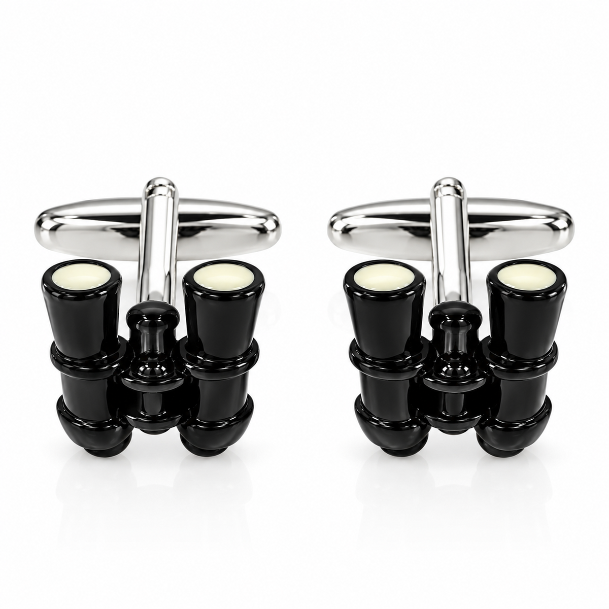 Albetro The Voyager black vintage binocular cufflinks pair on white background