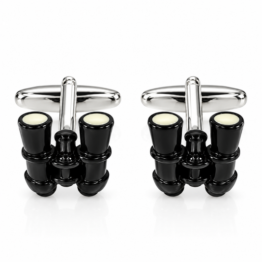Albetro The Voyager black vintage binocular cufflinks pair on white background
