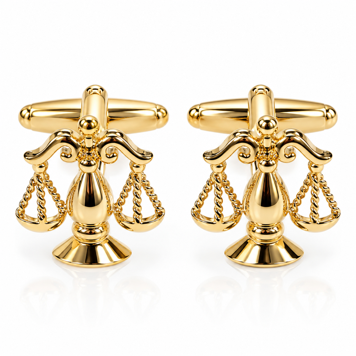 Albetro The Advocate scales of justice gold cufflinks pair on white background