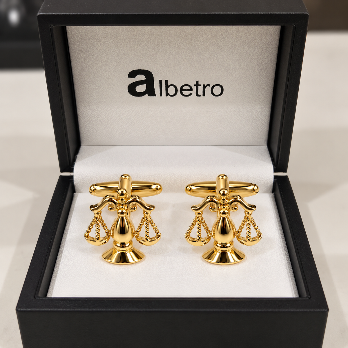 Albetro The Advocate scales of justice cufflinks in black Albetro gift box