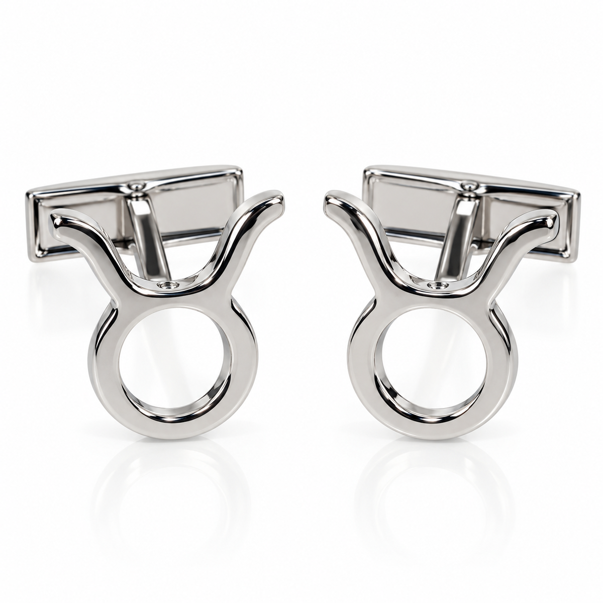Albetro Taurus zodiac sign silver cufflinks pair on white background