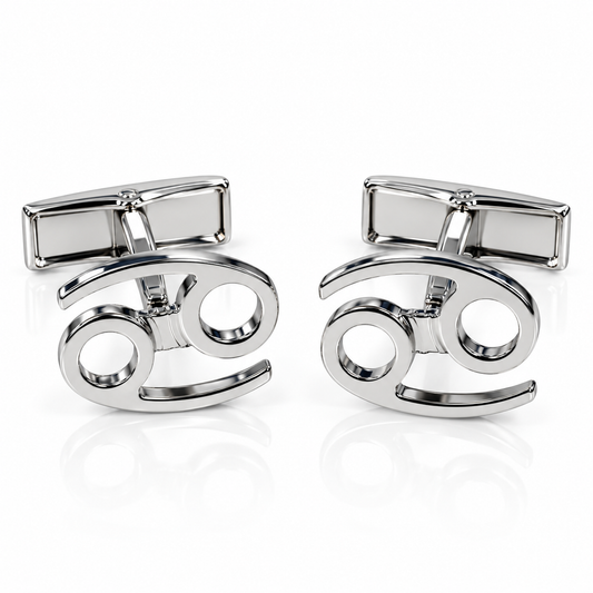 Albetro Cancer zodiac sign silver cufflinks pair on white background