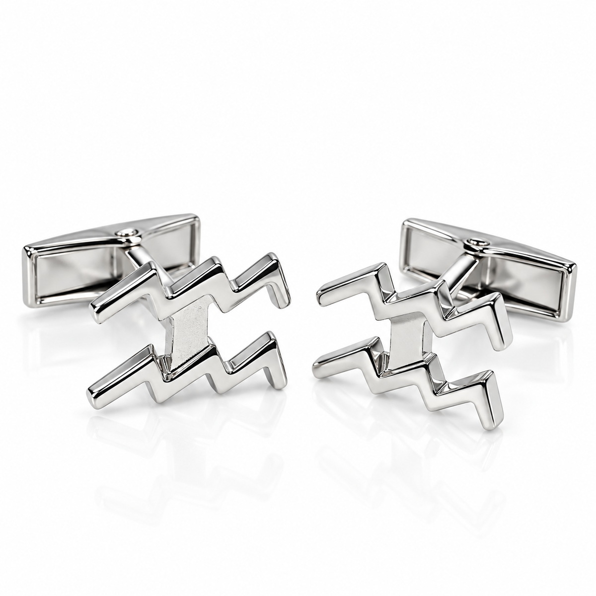 Albetro Aquarius zodiac sign silver cufflinks pair on white background