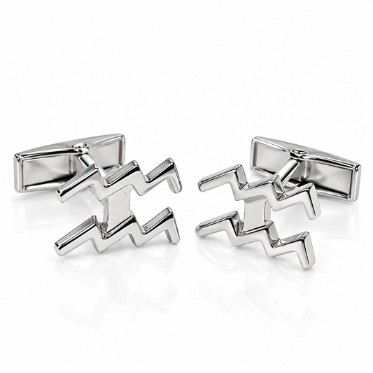 Albetro Aquarius zodiac sign silver cufflinks pair on white background