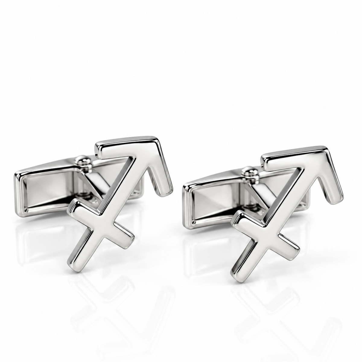 Albetro Sagittarius zodiac sign silver cufflinks pair on white background