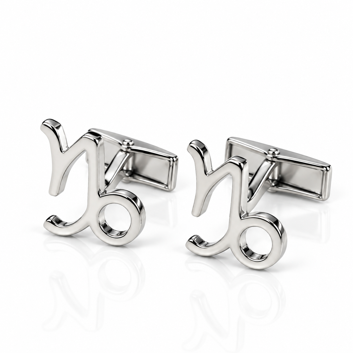 Albetro Capricorn zodiac sign silver cufflinks pair on white background