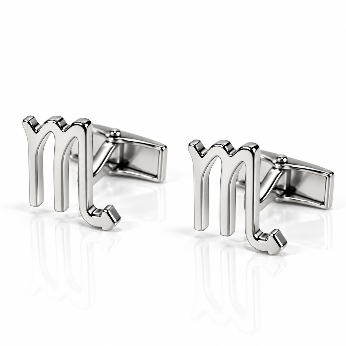 Albetro Scorpio zodiac sign silver cufflinks pair on white background