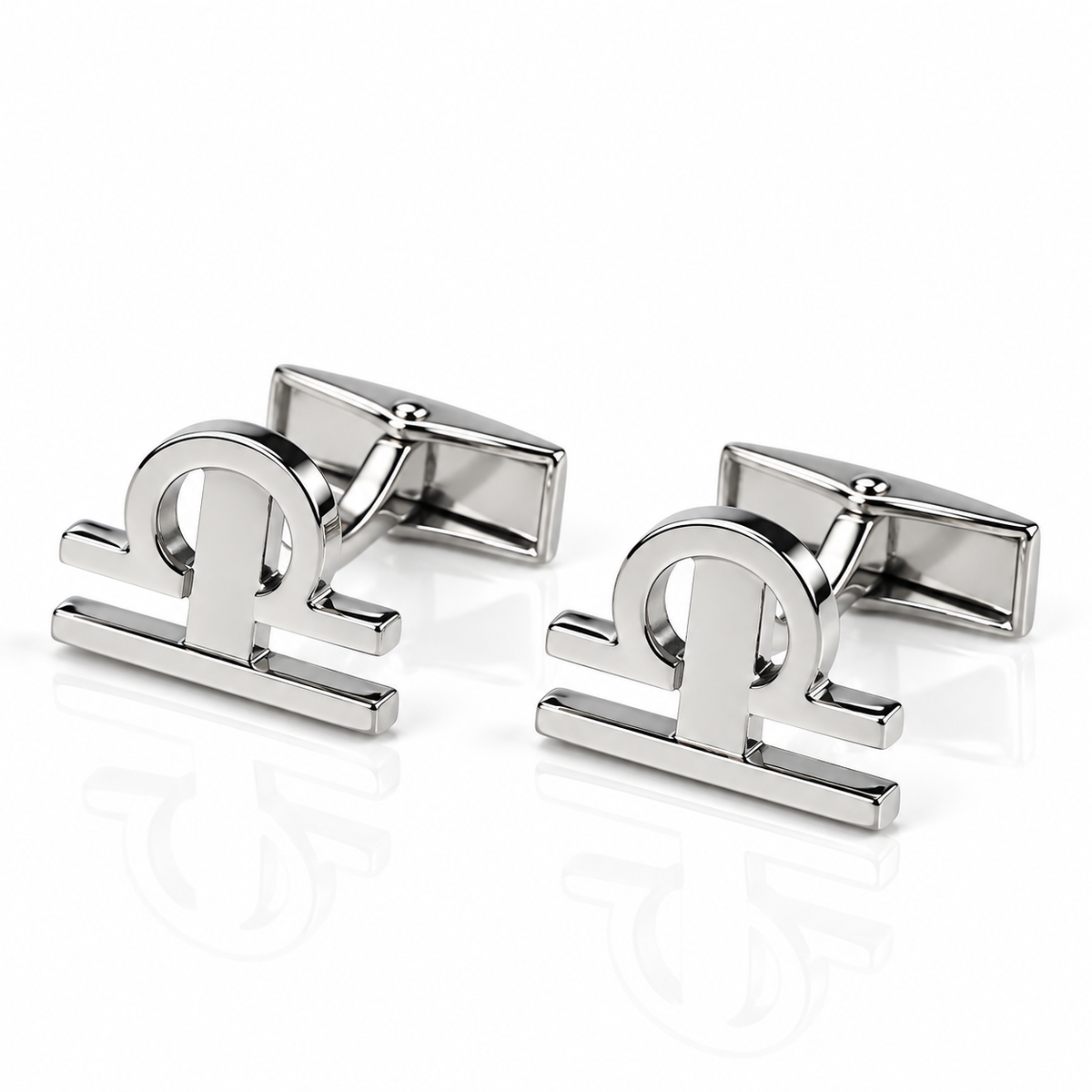 Albetro Libra zodiac sign silver cufflinks pair on white background