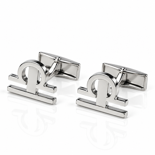 Albetro Libra zodiac sign silver cufflinks pair on white background