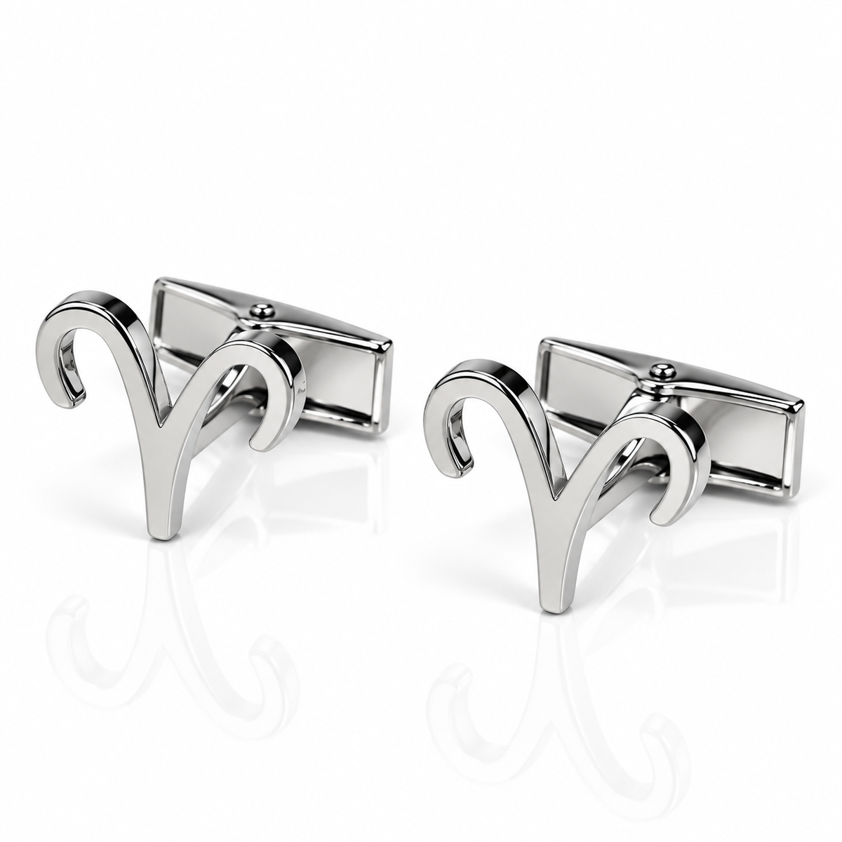 Albetro Aries zodiac sign silver cufflinks pair on white background