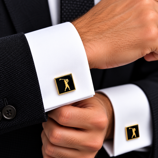 Albetro Couronne d'Or royal crown gold cufflink worn on white French cuff