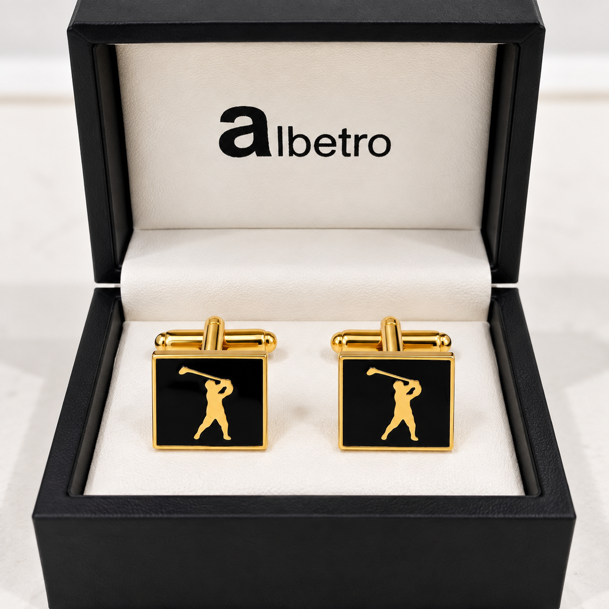 Albetro Couronne d'Or royal crown gold cufflinks in black Albetro gift box