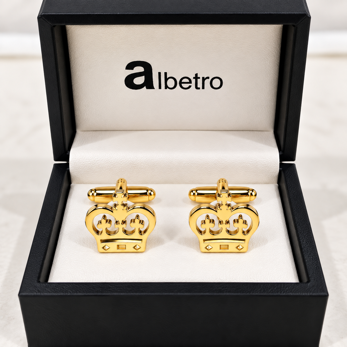 Albetro Fairway Noir golfer cufflinks in black Albetro gift box