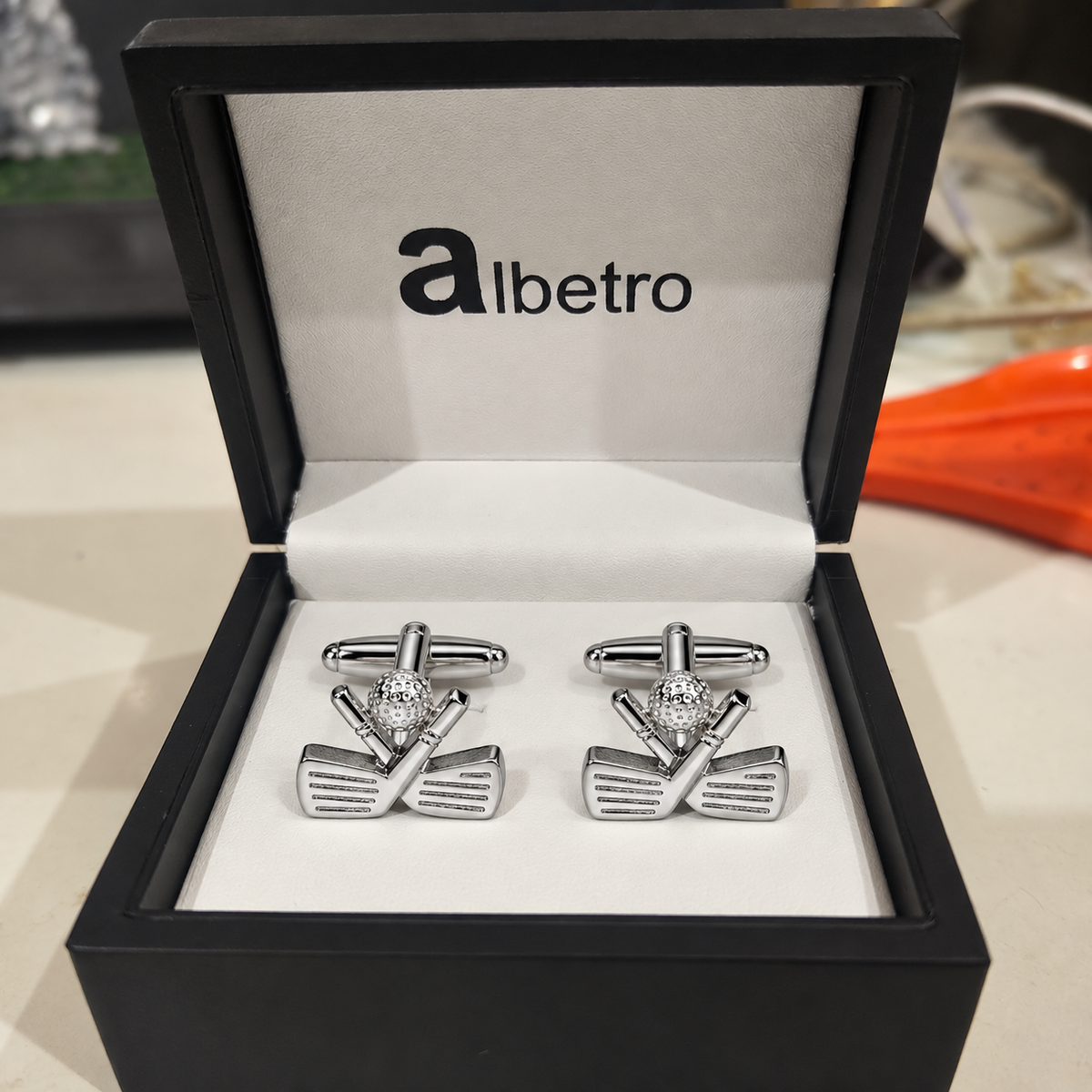 Albetro The Albatross golf cufflinks in black Albetro gift box