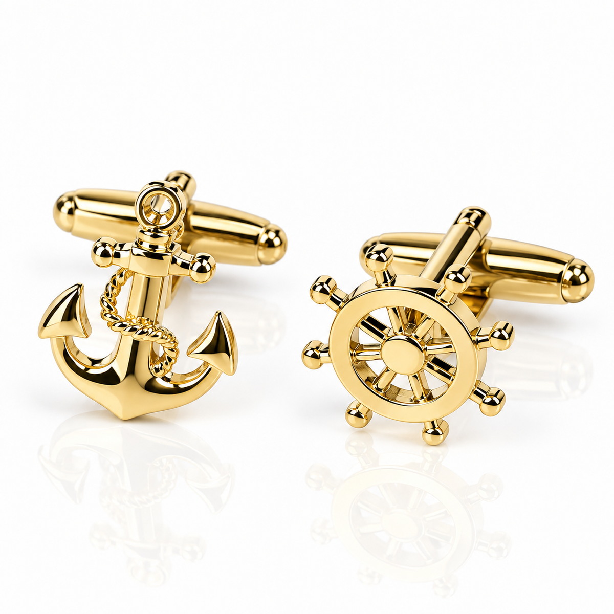 Albetro The Admiral anchor and ship wheel gold cufflinks pair