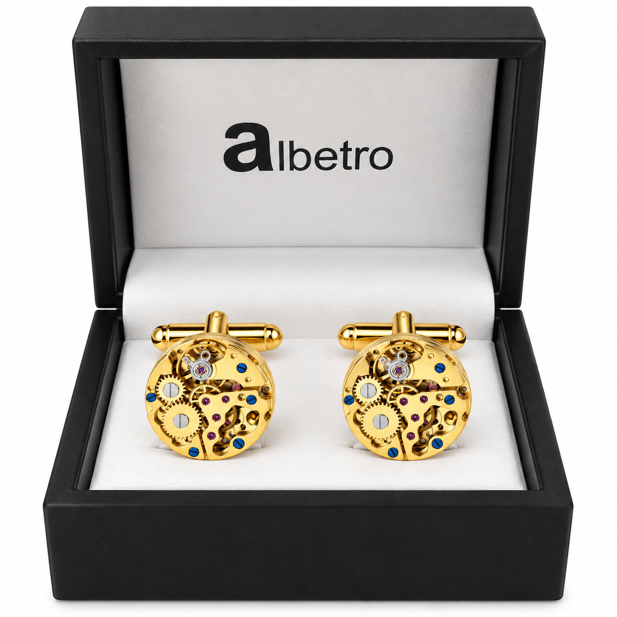 Albetro The Horologist watch movement cufflinks in black Albetro gift box