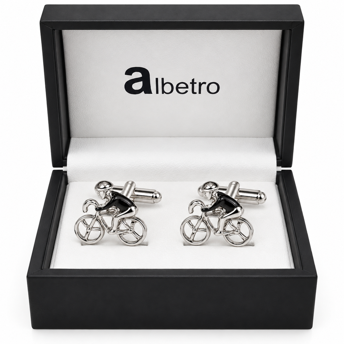Albetro The Peloton cyclist cufflinks in black Albetro gift box
