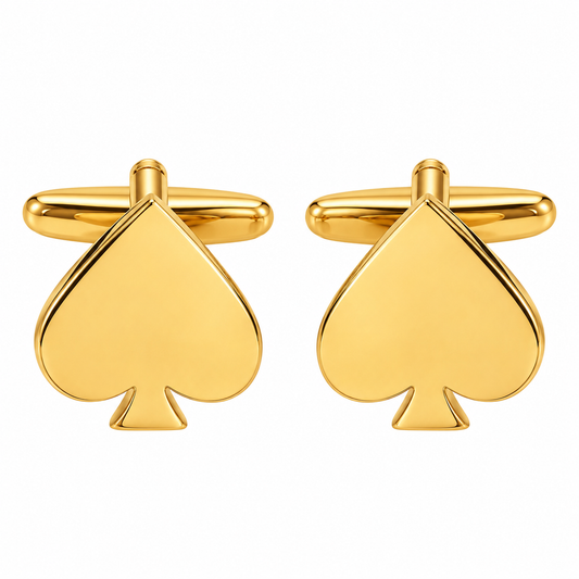 Albetro The Ace gold spade cufflinks pair on white background