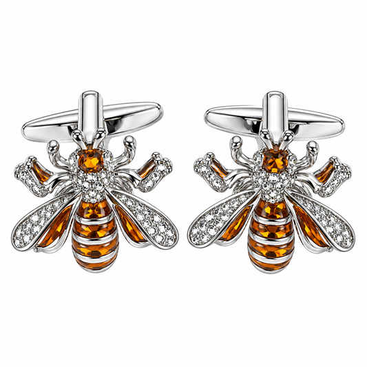 Albetro The Royal Bee amber crystal silver cufflinks pair on white background