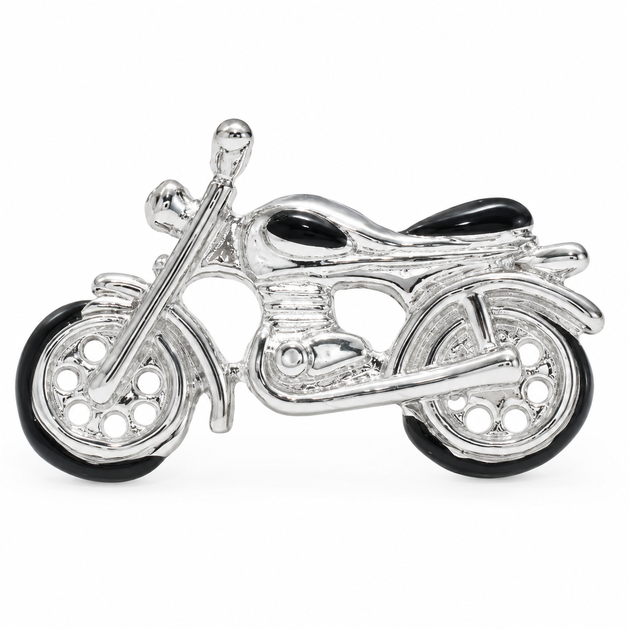 The Veloce Moto Lapel Pin by Albetro silver motorcycle product shot