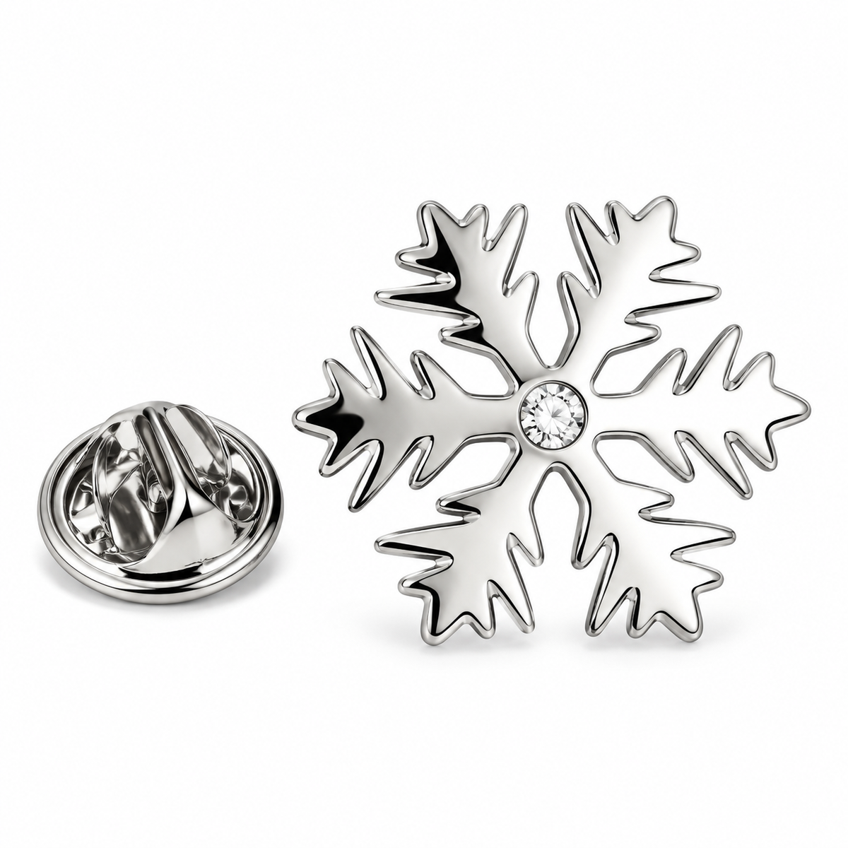 The Winter Frost Crystal Snowflake Lapel Pin - Flat Lay