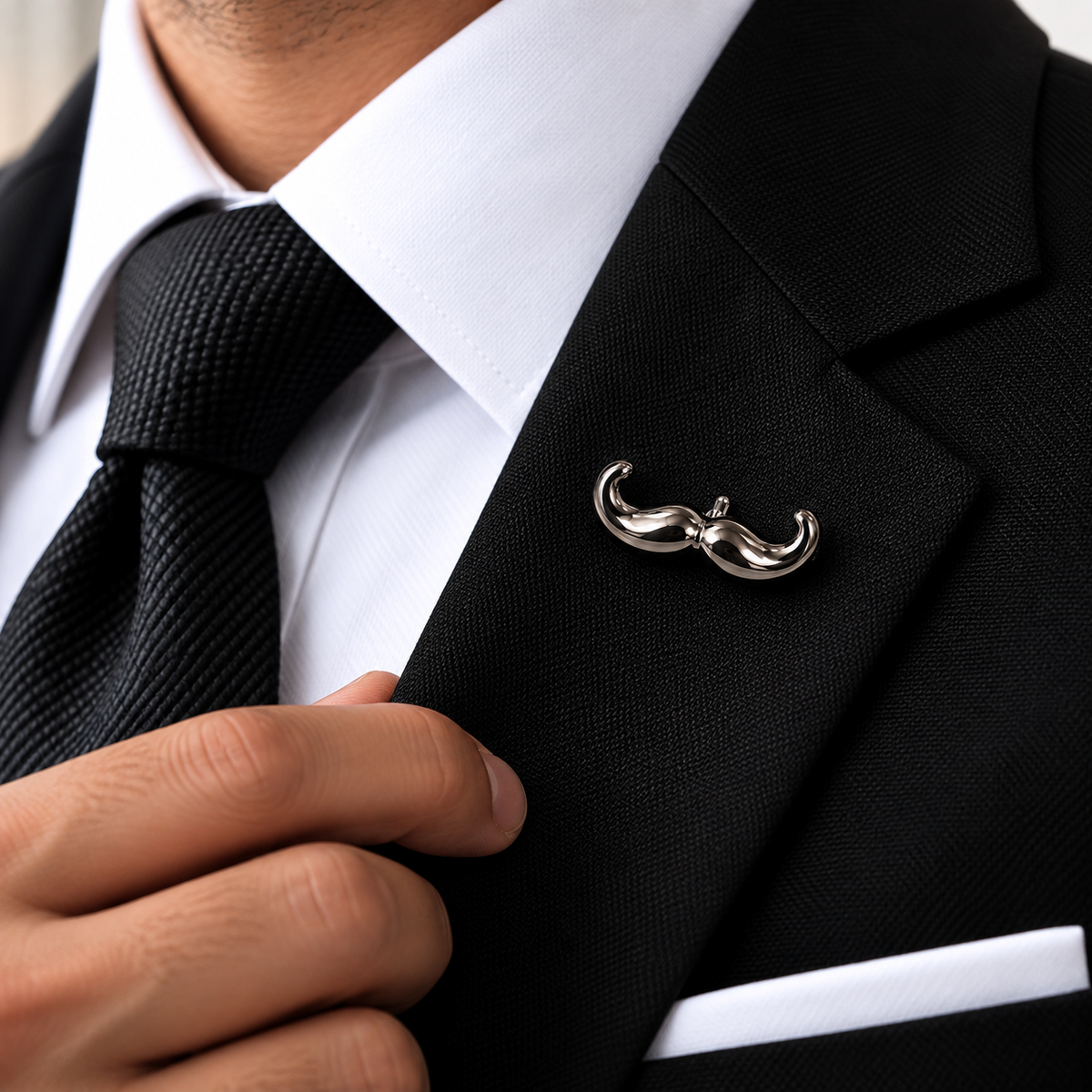 The Gentleman's Moustache Noir Lapel Pin - Model